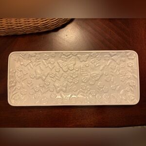 White Embossed Floral Butterfly Trinket Kitchen Tray
